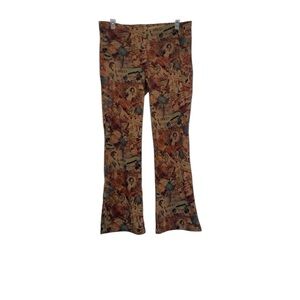 Talusa Rose Vintage Boho Collage Print Flared Pants 90s Y2K Artsy Retro Eclectic
